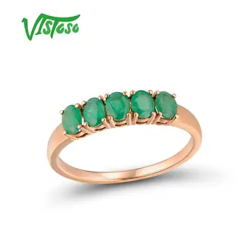 VISTOSO Zlaté Prstene Pre Ženy, Skutočné 14K 585 Rose Gold Ring Emerald Magic Zapojenie Výročie Kolo Krúžky Trendy Jemné Šperky