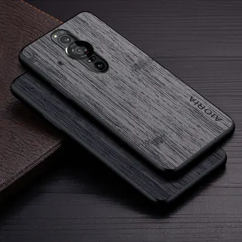 Obal pre Sony Xperia Pro som Pro-som funda bambusové drevo vzor Koža kože kryt telefónu Luxusné coque pre sony xperia pro som prípade capa