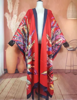 Elegantné České 2022 Pierko Vytlačené Lete Žien Pláži Pokryť Bežné Moslimských Afriky Lady Zásuvky Kimonos Pre Dovolenku