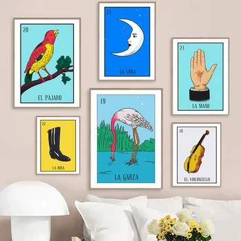 Nordic Cartoon Mexickej Tarot Papagáj Wall Art Obrázky Maliarske Plátno Farebné Lotérie Plagáty a Vytlačí Obývacia Izba Domova