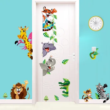 cartoon Lesných Zvierat, zebra, žirafa, slon, Lev fox Stenu, Nálepky dvere obývačky nástenná maľba Odtlačkový Deti Home Decor art nálepky