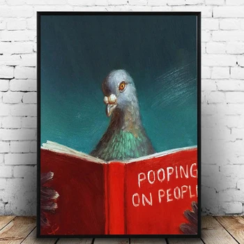 Holub Vták Čítania Knihy Kúpeľňa Zábavné Vtipné Pet Plátno Na Maľovanie Pooping Na Ľudí Plagát Na Stenu Umenie Obrázok Wc Dekor