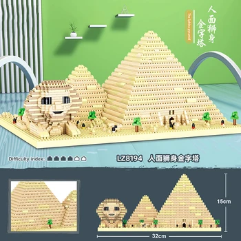 Mini Stavebné Bloky Egyptské Sfingy Pyramídy 3D Model, Dekoratívne Tehly Diy Mesto Slávnych Atrakcií v Zmontované detské Hračky Darček