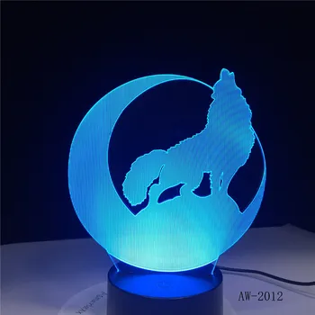 Roztomilý Wolf 3D Nočné Svetlo Tvorivé Elektrické Ilúziu 3d Lampa LED 7 Farby USB touch Stolná Lampa Pre Dieťa je Dar AW-2102