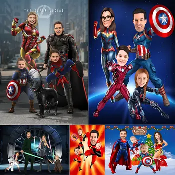 Zase Sami Do Marvel Avengers Superhrdina Rodiny 4 Osoby Plátno Miestnosti Dekorácie Maľby Ako Darček, Vianoce, Nový Rok Dekor