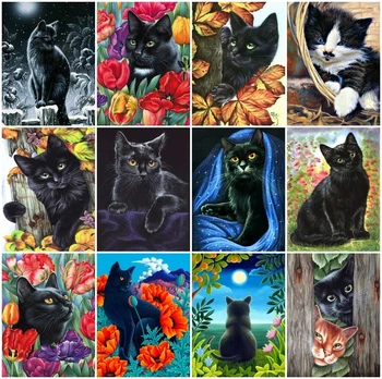 Nové Modely 5D Diy Diamond Maľovanie Čierna Mačka, Ručné Diamond Výšivky Zvierat Mozaikový Obraz Kamienkami Domova Darček