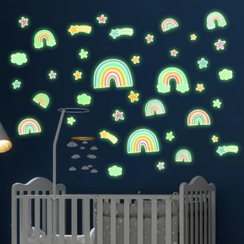 Cartoon Rainbow Cloud Svetelný Samolepky Na Stenu Pre Deti Izby Škôlky Domov Spálňa Domáce Dekorácie Svietiť V Tme Nálepky