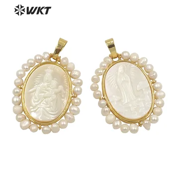 WT-JP264 Veľkoobchod módne zlato ručné drôt zabalené white pearl shell Panny Márie Nádherný prívesok Náboženských Kresťanských prívesok