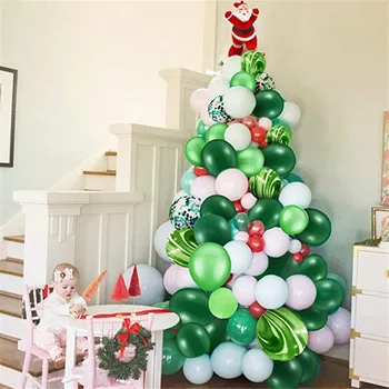 10pcs Zelený Vianočný Strom Dekorácie Konfety S Achát Balón Kovové Latexové Balóny Svadby, Narodeniny, Party Dovolenku Globos