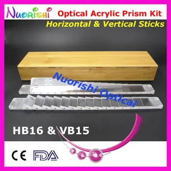 Oftalmologické Optické Optometry Akryl Horizontálne Vertikálne Prism Objektív Palice Kit Set Bambusu Prípade Balené HVB15