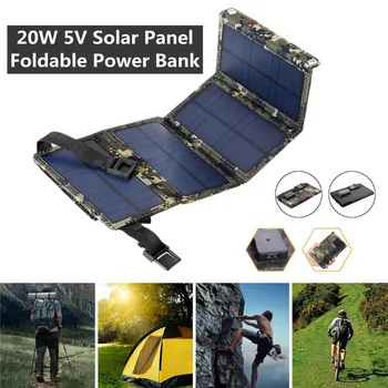 20W 5V Skladací Solárny Panel Power Bank Nabíjačka pre iPhone Huawei Prenosné Outdoor Camping Nepremokavé Powerbank elektráreň