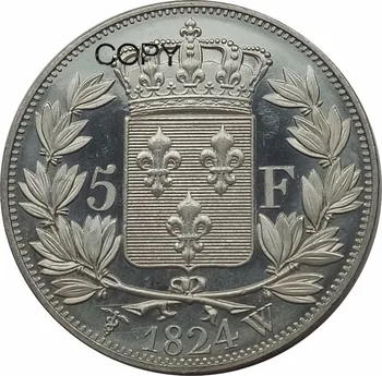 Francúzsko 5 Frankov Ľudovít XVIII NI DE 1824 W Cupronickel Pozlátené Striebro Kópie Mincí