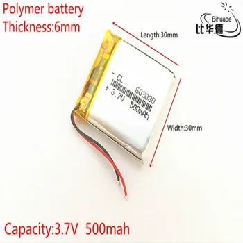 3,7 V 603030 500mah lítium-iónová polymérová batéria kvalita tovaru kvality CE, FCC, ROHS certifikačný orgán