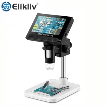 Elikiliv EDM4 LCD Digitálny Mikroskop 50X-1000X Elektronické Video Mikroskopy 4.3 Palcový HD Displej + Nastaviteľný Stojan USB Pre PC