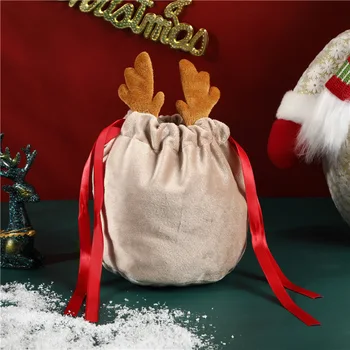 Vianočné Cukrovinky Tašky Parohy Tašky Velvet Čerpať Reťazec Bunny Darčekové Balenie Vrecia Dropshipping Tašky Party Dekorácie 2022 Navidad