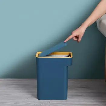 1PC Stlačte Typ Koša Domácností Flip Cover Odpadky Môže s Krytu (Modrá)