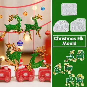 1pc Vianočné Tvarované Silikónové Formy DIY Epoxidové Živice Vianočné Elk Prívesok Jeleň Vianočné Dekorácie Strom Plesní, Plesne Plesne Elk S9B4