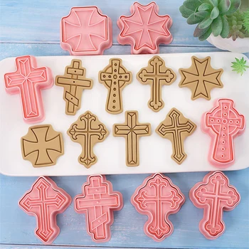 8Pcs/set Vianočných Tvar Cookie Cutter Kresťanstvo Kríž Biscuit Foriem, 3D Plastové Pressable Cookie Pečiatka DIY Fondant Tortu Formy