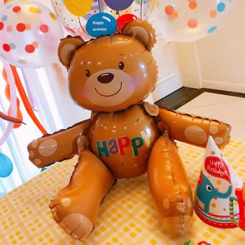 Veľká 3D Happy Bear Fóliový Balón Hot Daisy Kvet, Narodeniny, Party Dekorácie Deti, Dievčatá Prípade Strany Decoras Baby Sprcha Darček Gule