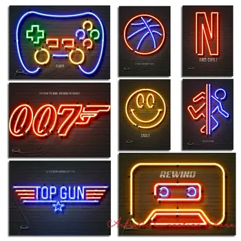 Neónové Svetlo Hráč Plagát Top Gun Audio Plátno, Maľovanie na Gitaru Neon Art Print Basketbal Stenu Obrázok pre Obývacia Izba Domova