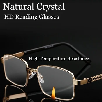 2021 módne Prírodné Crystal glass Okuliare na Čítanie Muži Ženy Anti Blue Ray Anti-únava Kovový Rám Okuliarov Diopter +1,0 Až +4.0