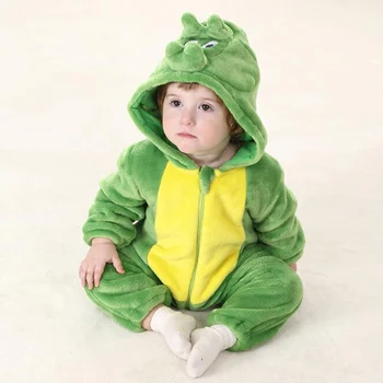Zimné Dieťa Zelený Dinosaurus Kigurumi Pyžamo Oblečenie, Detská Remienky Zvierat Onesies Cosplay Kostým, Oblek S Kapucňou V Teple Jumpsuit
