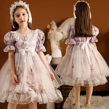 2022 Letné Japonské OP Lolita Šaty 3-16Y Kawaii Dievčatá Kvet Luk Čipky Ružový Kostým Princezná Aj Prom Party Detské Oblečenie