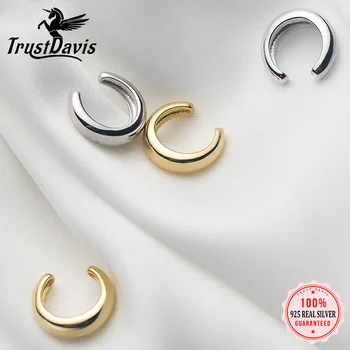 TrustDavis Reálne 925 Sterling Silver Hladký Povrch Ucho Putá Klip na Náušnice Pre Ženy Bez Piercing Earings Šperky DA1270