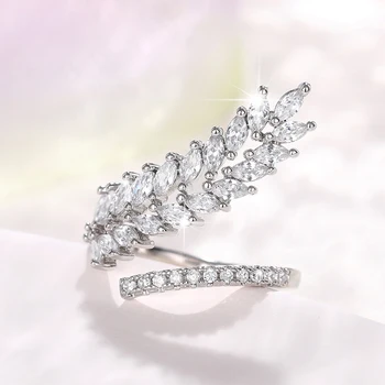 Huitan Trendy Leaf Prstene pre Ženy Micro Spevnené Bielymi Zirkónmi Luxusné Svadobné Svadobné Party Prst-krúžok Vyhlásenie Šperky