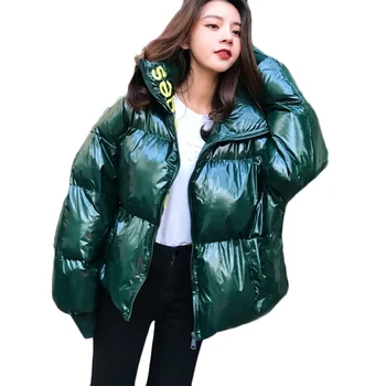 Ženy, Krátka, Lesklá Dole Bavlnená Bunda na Jeseň roku 2022 kórejský Voľné Hrubé Bežné Bavlna vrchné oblečenie v Zime Teplá Vetrovka Kabát 80 kg