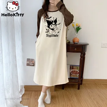 Sanrio Kuromi Nightgown Nový Dizajn Ženy Jar Bežné Šaty Pyžamo 1 Kus Ženskej Kórejský Módne Dlhé Košele Y2k Oblečenie