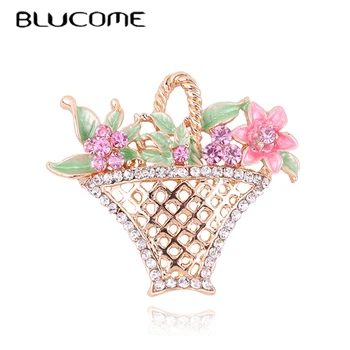 Blucome Duté-out Diamond Kvetinové koše Brošňa stálofarebnosť Pokovovanie Brošňa Módne Pearl Oblečenie na Sebe Pin