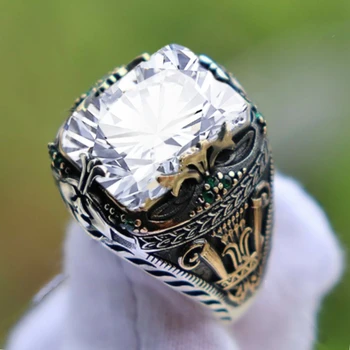 Nové Vykladané Bielymi Emerald pánske Luxusné Krúžok Osobnosti Retro Panovačný Drahokam Krúžok Navštevovať Hostine Strany Šperky