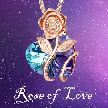 Purpurová Ruža Srdce Náhrdelník Vynikajúce Tvorivé Crystal Prívesok Krásne Svadobné Šperky, Sladké a Romantické Šperky pre Ženy
