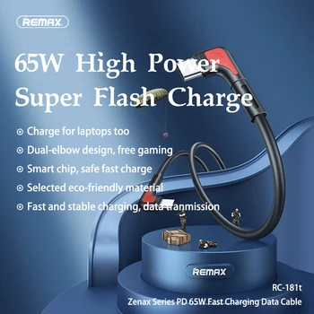 Remax 65W USB Typu C, USB C Nabíjací Kábel pre Samsung MacBook Pro iPad Huawei Rýchlu Nabíjačku PD Rýchle Nabíjanie Kábel