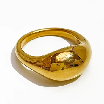 Peri'sbox Minimálne Nehrdzavejúcej Ocele Zlatý Pvd Á Dome Krúžok pre Ženy Robustný Nepravidelný Hrubé Kovové Krúžky Denný Výkaz Šperky