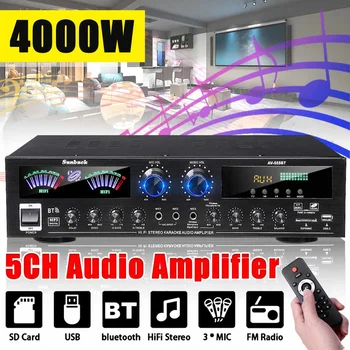 AV555BT 4000W 5CH Domov Zosilňovače Zvuku Basov Zvukový Výkon bluetooth, Digitálny Zosilňovač hi-fi FM, USB, SD LED pre Subwoofer Reproduktory