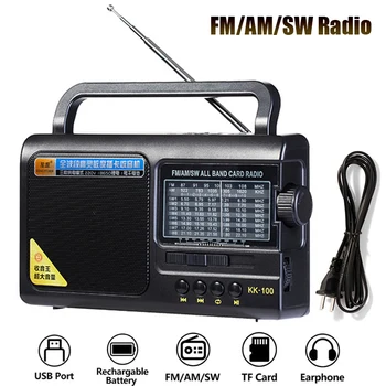 Prenosné FM/AM/SW Rádio Full Band Rádio Prijímač, TF USB MP3 Prehrávač Hudby, 3,5 mm Jack pre Slúchadlá Podporu AC 220V/3*D Batérie