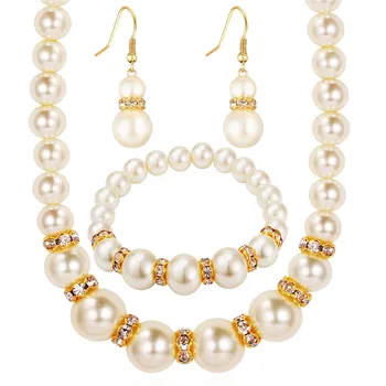 Kúzlo Svadobné Šperky Set Pearl Strany Prom Darček Krištáľový Náramok, Náušnice, Náhrdelník pre Ženy, Súpravy Šperkov