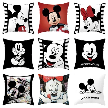 Čierny Krém White Pillowsham Mäkké Cartoon Mickey Minnie Mouse Chlapci Dievčatá obliečky na Vankúše Vankúš 45x45cm Rozkladací Gauč Vankúš