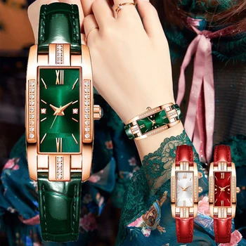 Luxusné Kryštál, Diamant Hodinky pre Ženy, Malé Zelená Červená Sledovať PU Kožené Pútko Quartz Ženy Módne Dámske Hodinky Reloj Mujer 2022