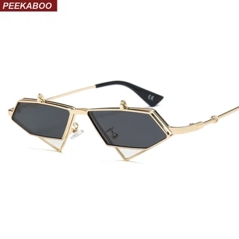 Peekaboo zlato steampunk flip up slnečné okuliare mužov ročníka, červená kovový rám trojuholník slnečné okuliare pre ženy 2019 uv400