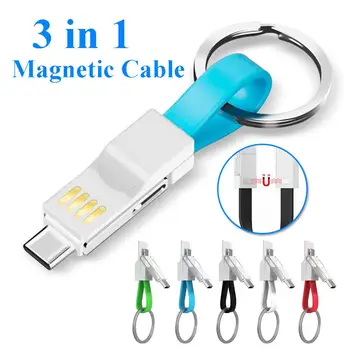 3 v 1 Magnetický Kľúč Reťazca Micro USB Typ-C Údajov nabíjací Kábel Pre iPhone Android Magnetické Dátový Kábel, Kľúč Krúžky Plnenie Keychains