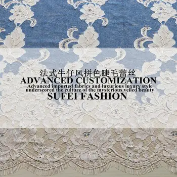 150*150 cm delicated rias denim modrá bavlna polyester čipky šaty šaty, blúzky, textílie S220