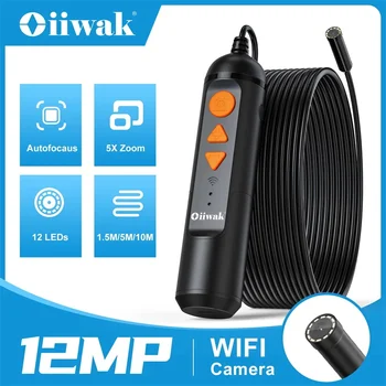 Oiiwak 12MPX Endoskopu Kamera, Bezdrôtové Borescope Auto Focus WiFi Endoskopu 5X Zoom IP67 Podvodná Kamera Pre Android iOS Tablet