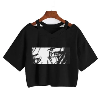Japonské Anime Kawaii Lete Femme tričká Krátky Rukáv Harajuku Tee Voľné Punk Gotický Plodín Topy Streetwear Vintage Ostrihané