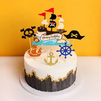 Námorných Pirátov Brthday Tortu Vňaťou Pirátske Strany Tému Treasure Box Lebky Vlajka Tortu Mulčovače Deti Strany Halloween Cake Decoration