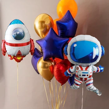 Vonkajší Priestor Strany Astronaut Rocket 4D Zemi Fóliové Balóniky Galaxy Tému Party Boy Deti Narodeninovej Party Dekor Láskavosti Hélium Globals