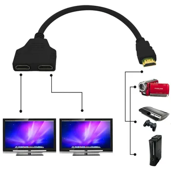 Kompatibilný s HDMI Splitter 1 Vstup Mužov a 2 Výstup Žena Port kábel Kábel Adaptéra Converter 1080P pre Hry, Videá Multimediálne Zariadenia