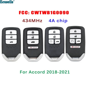 3/4/5 Tlačidlo Smart Card Diaľkové Tlačidlo 4A Čip 434MHz pre Honda Accord 2018-2021 FCC: CWTWB1G0090